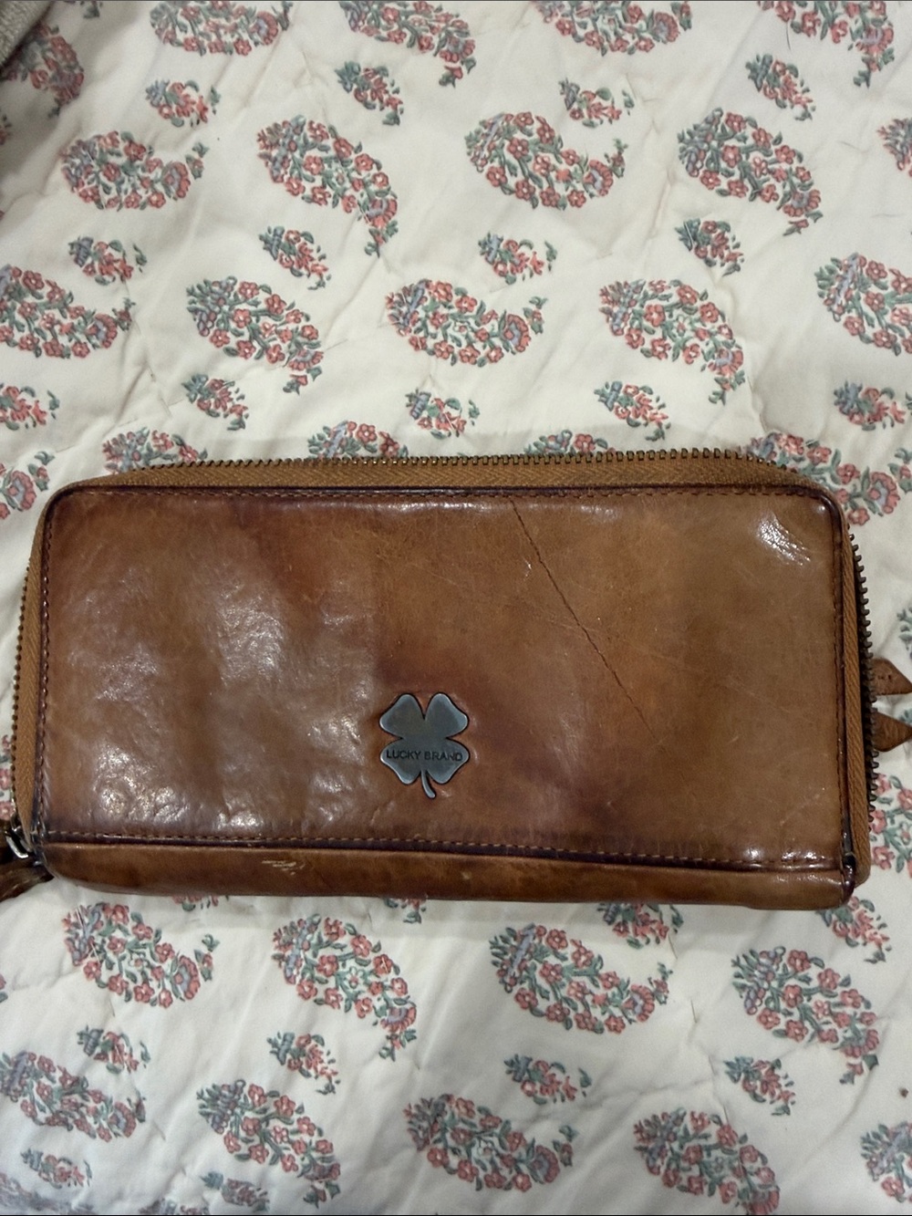 Lucky Brand Cognac Brown Leather Zip-Around Wallet